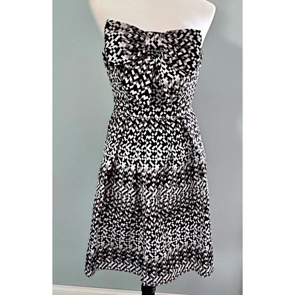 Eva Franco Anthropologie Metallic Geometric Bow Strapless A-Line Cocktail Dress‎